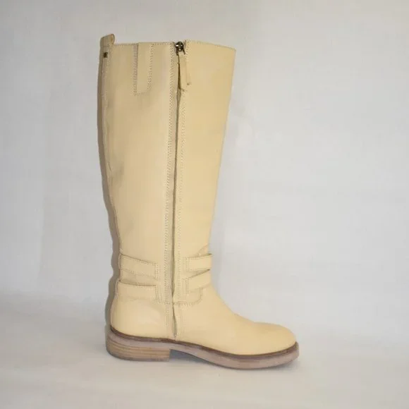 New! Sam Edelman Freda Tall Leather Riding Boots Eggshell White 9.5 DD326